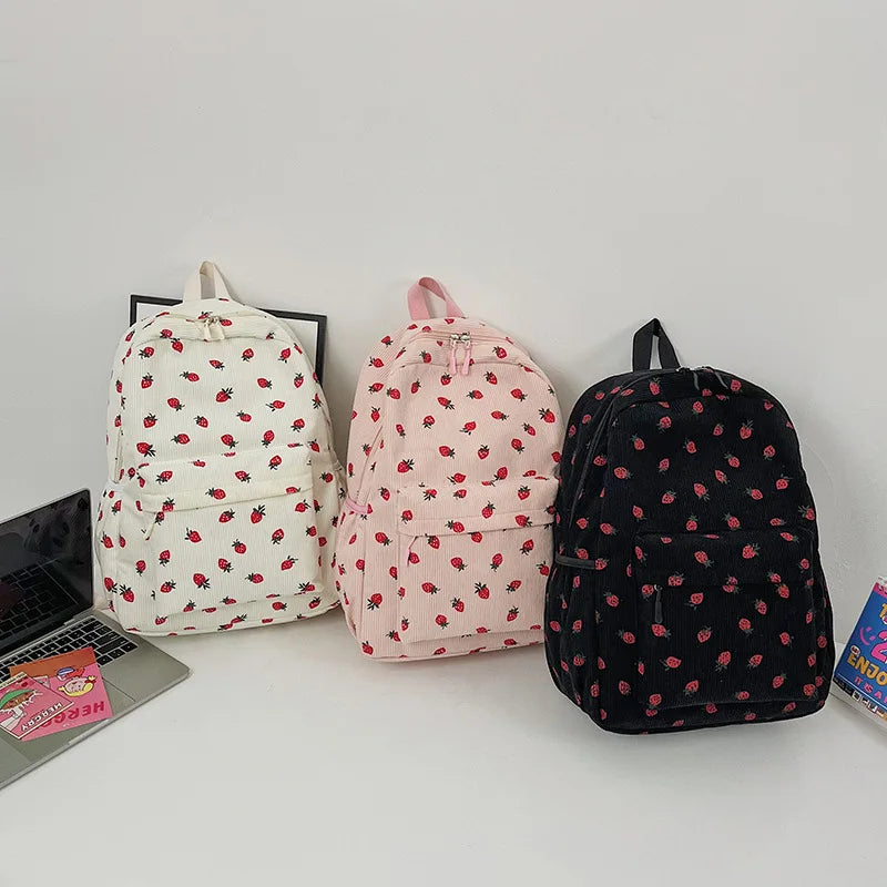 Mochila de PANA con fresas para estudiantes, morral escolar con múltiples bolsillos para adolescentes, correa ajustable para cuaderno, Mochilas Escolares al aire libre