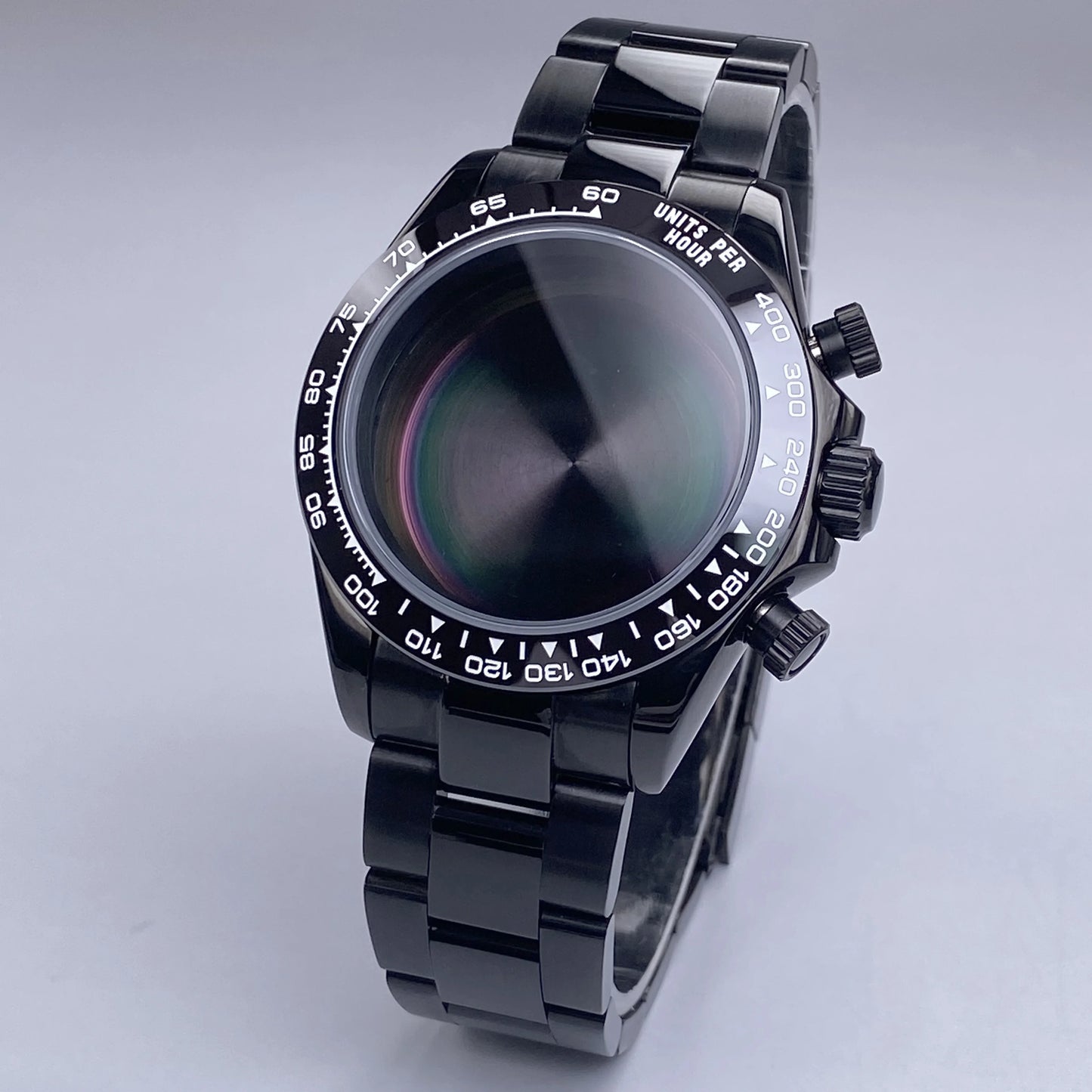 Caja VK63 Negra de 39 mm, Acero Inoxidable, Cristal de Zafiro Plano, Resistente al Agua, Compatible con Esferas de 29 mm-30 mm, Piezas de Caja para Reloj con Movimiento VK63
