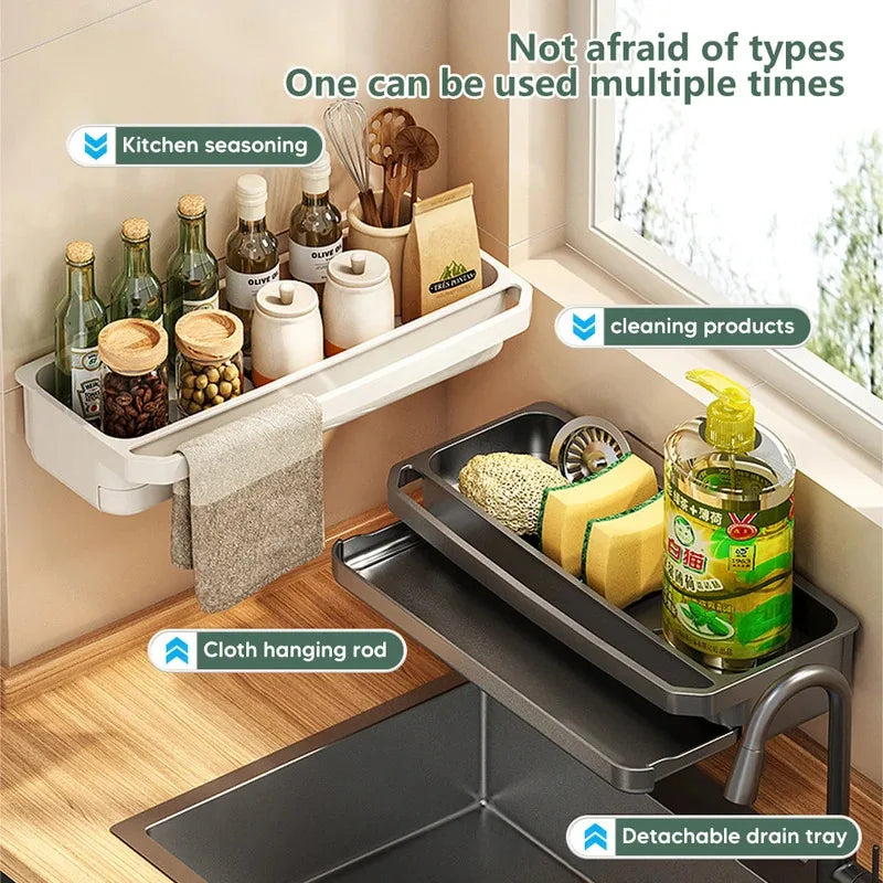 Organizador de fregadero de cocina, escurridor, estante autodrenante, soporte de esponja, grifo de paños de cocina, almacenamiento, escurridor de jabón, accesorios de cocina