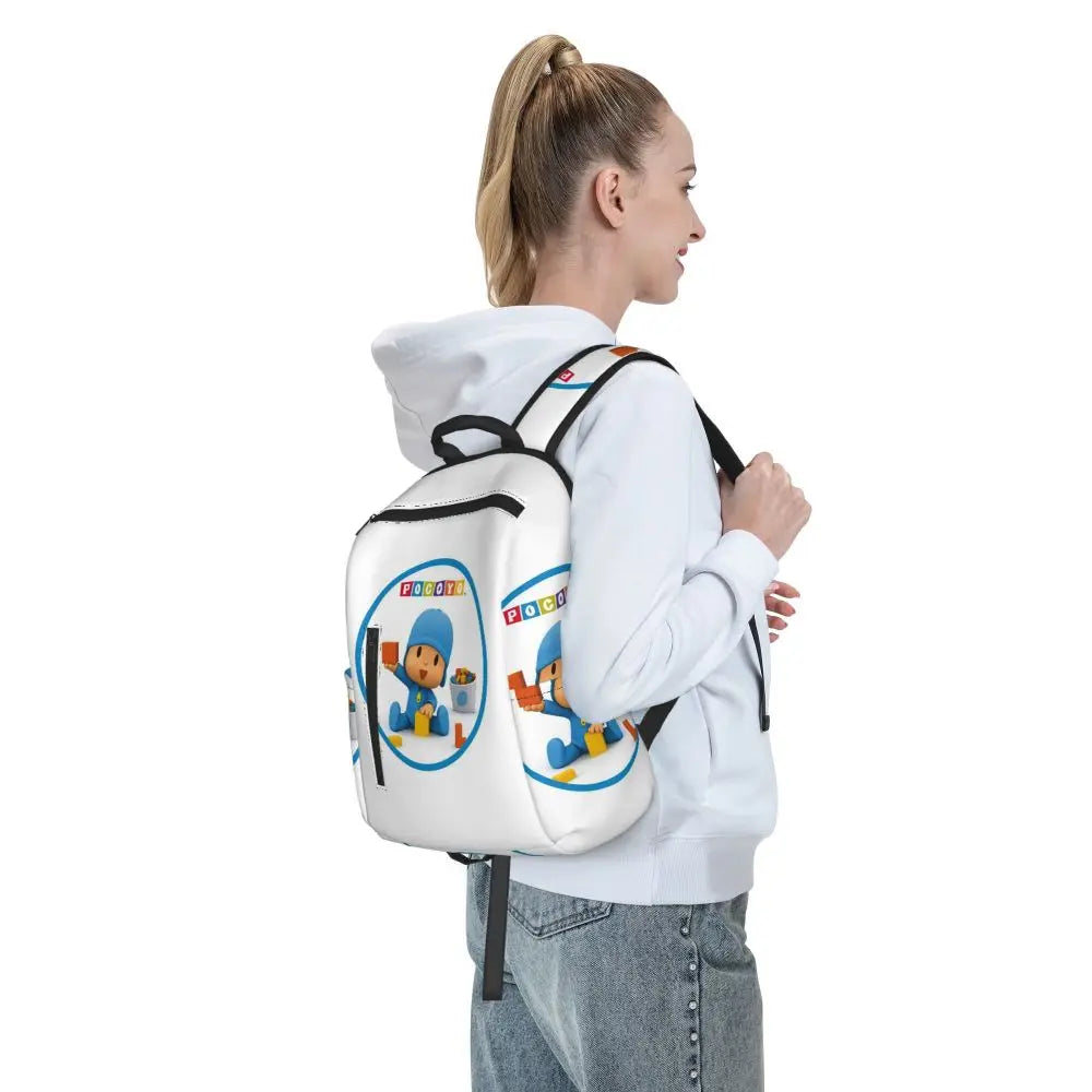 Mochila azul de dibujos animados de Pocoyo para niños, mochila de gran capacidad para niños, mochila escolar, bolsos de hombro para hombres y mujeres
