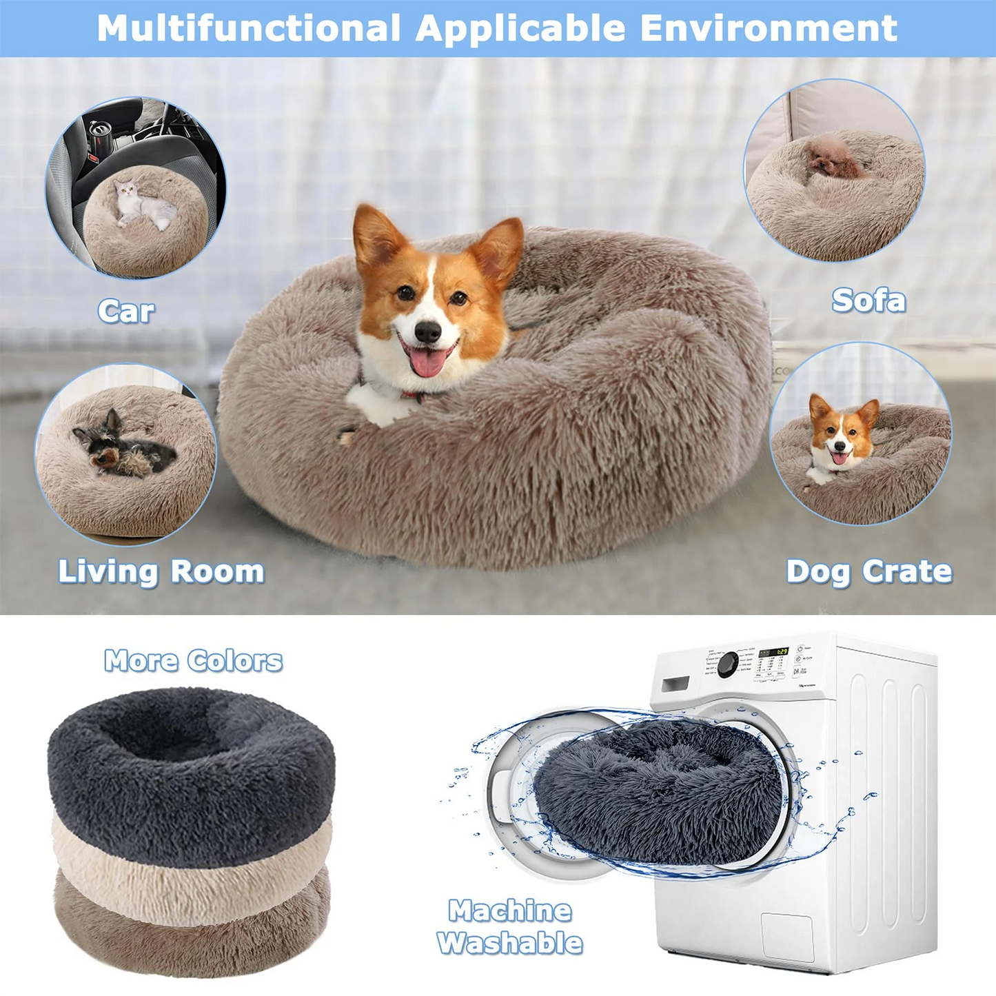 Cama redonda para mascotas de 40-90cm y 6 tamaños, cama para perros grandes, cama para gatos súper suave, casa para perros de peluche para perros medianos, casa para dormir cálido en invierno
