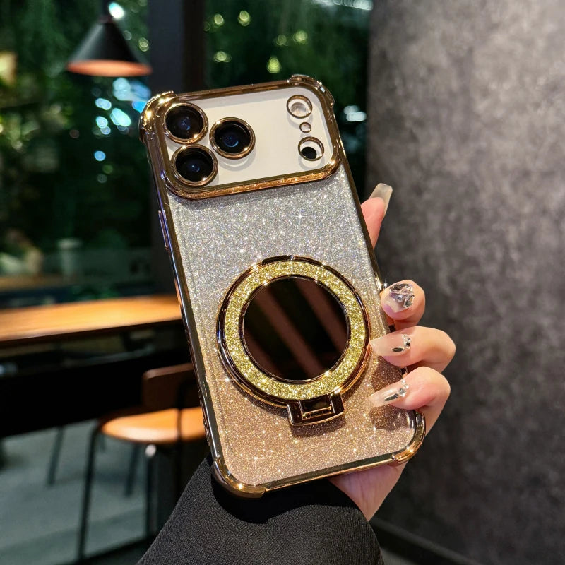 Funda Protectora para iPhone 17 Pro Max/17/Air con Espejo de Maquillaje, Diseño Degradado con Brillo, Resistente a Impactos en las Cuatro Esquinas, Material TPU