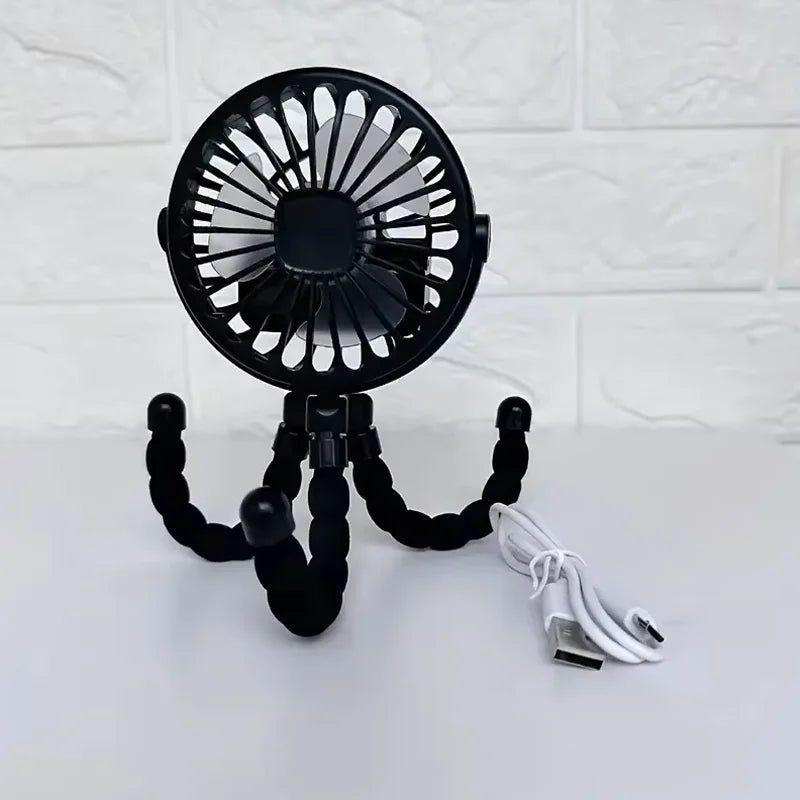 Ventilador Portátil con Trípode Ajustable, Rotación de 360 Grados, Ventilador Eléctrico de Bajo Ruido para Cochecito de Bebé, Carga USB, Apto para Uso en Exteriores