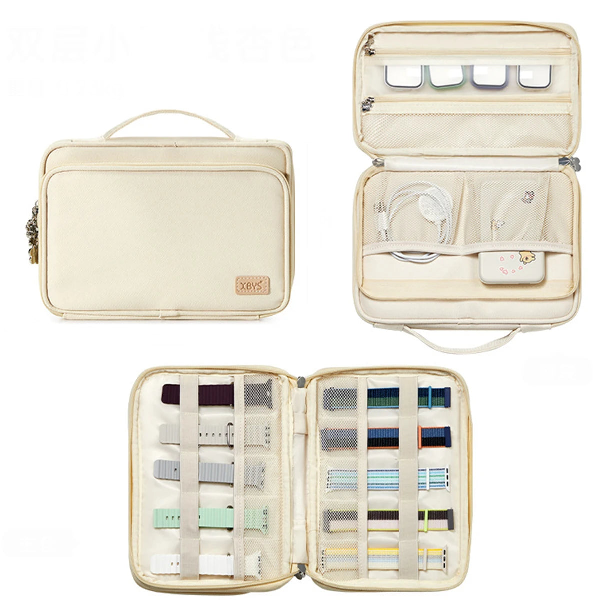 Bolsa de almacenamiento para correas de reloj para mujer, organizador de maquillaje portátil, bolsas de almacenamiento de artículos de tocador de gran capacidad para viaje