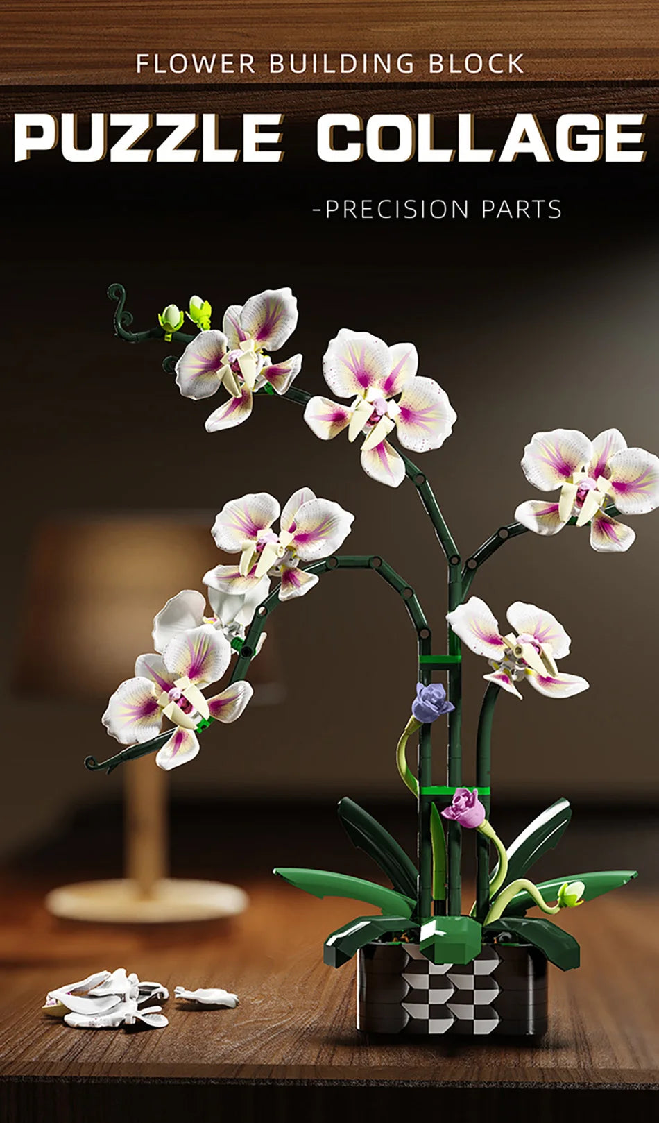 Orquídea creativa Cymbidium flores eternas planta en maceta bloques de construcción simulación Phalaenopsis DIY ladrillos juguetes regalo de San Valentín