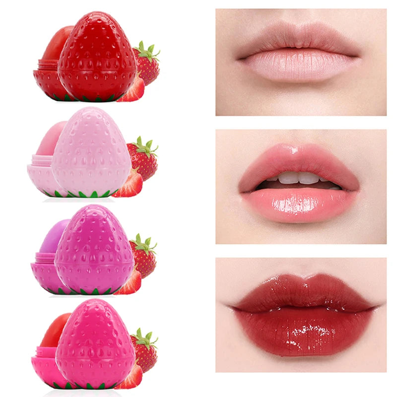 Bálsamo Labial de Fresa, 1/4 Piezas, Hidratante de Larga Duración, Repara y Humecta, Lápiz Labial Rojo con Diseño de Frutas, Cuidado Labial para Labios Secos, Cosméticos