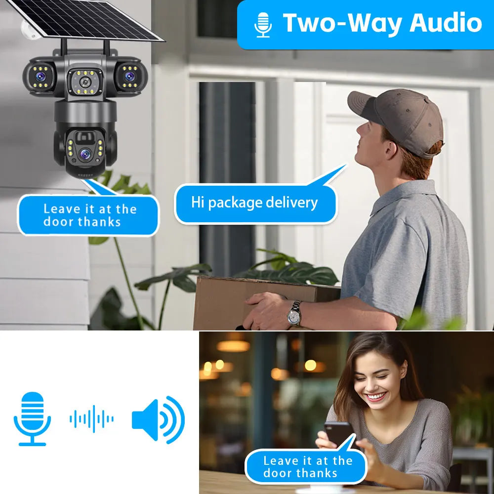 Cámara CCTV Solar con Tarjeta SIM 4G, 12MP, Seguridad Exterior, Monitor PTZ, Visión Nocturna, Cámara de Video y Batería Recargable