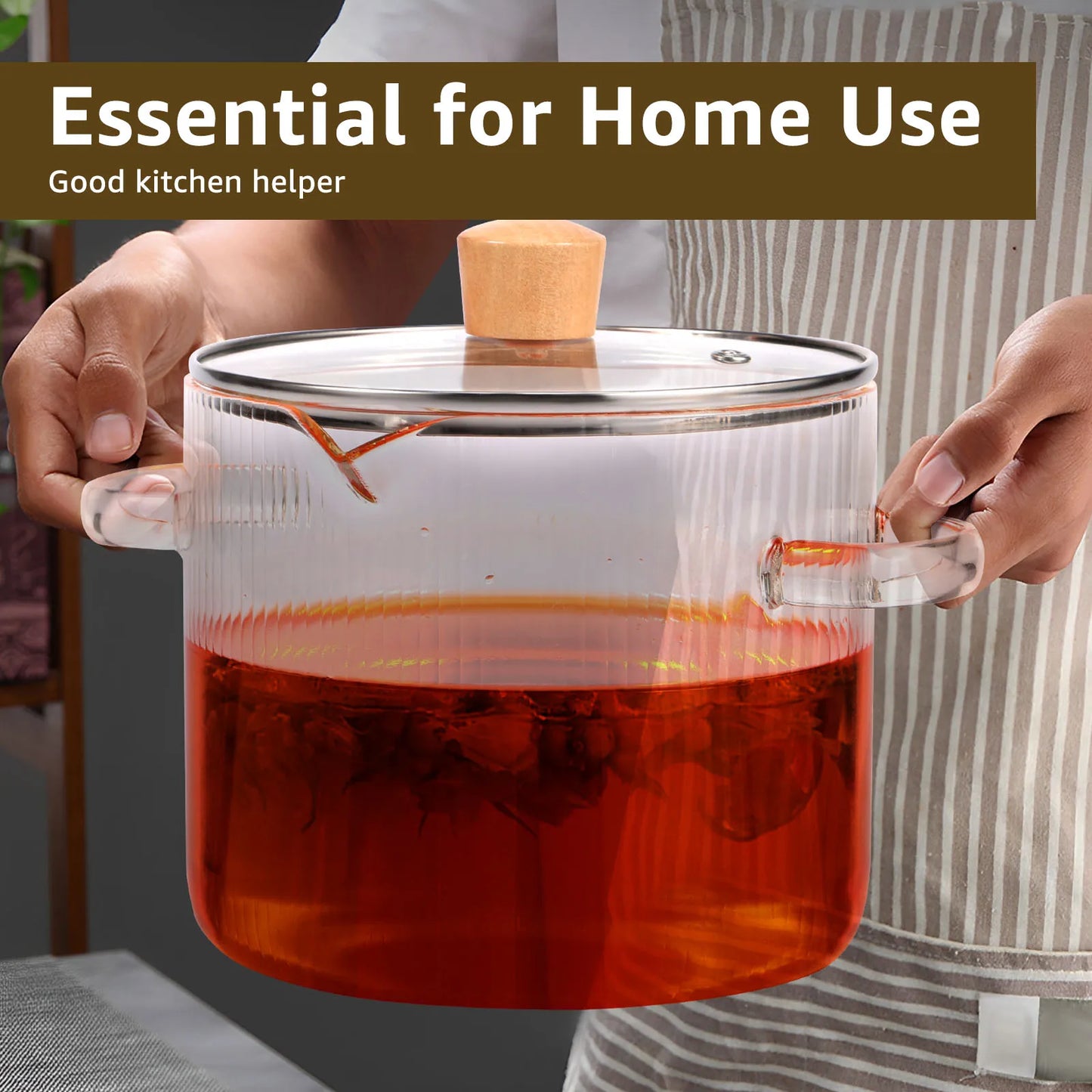 Olla de cocina de vidrio de 1600ML/2300ML, olla de fuego de vidrio de borosilicato transparente con tapa, ollas de estofado multifuncionales para cocinar en la cocina