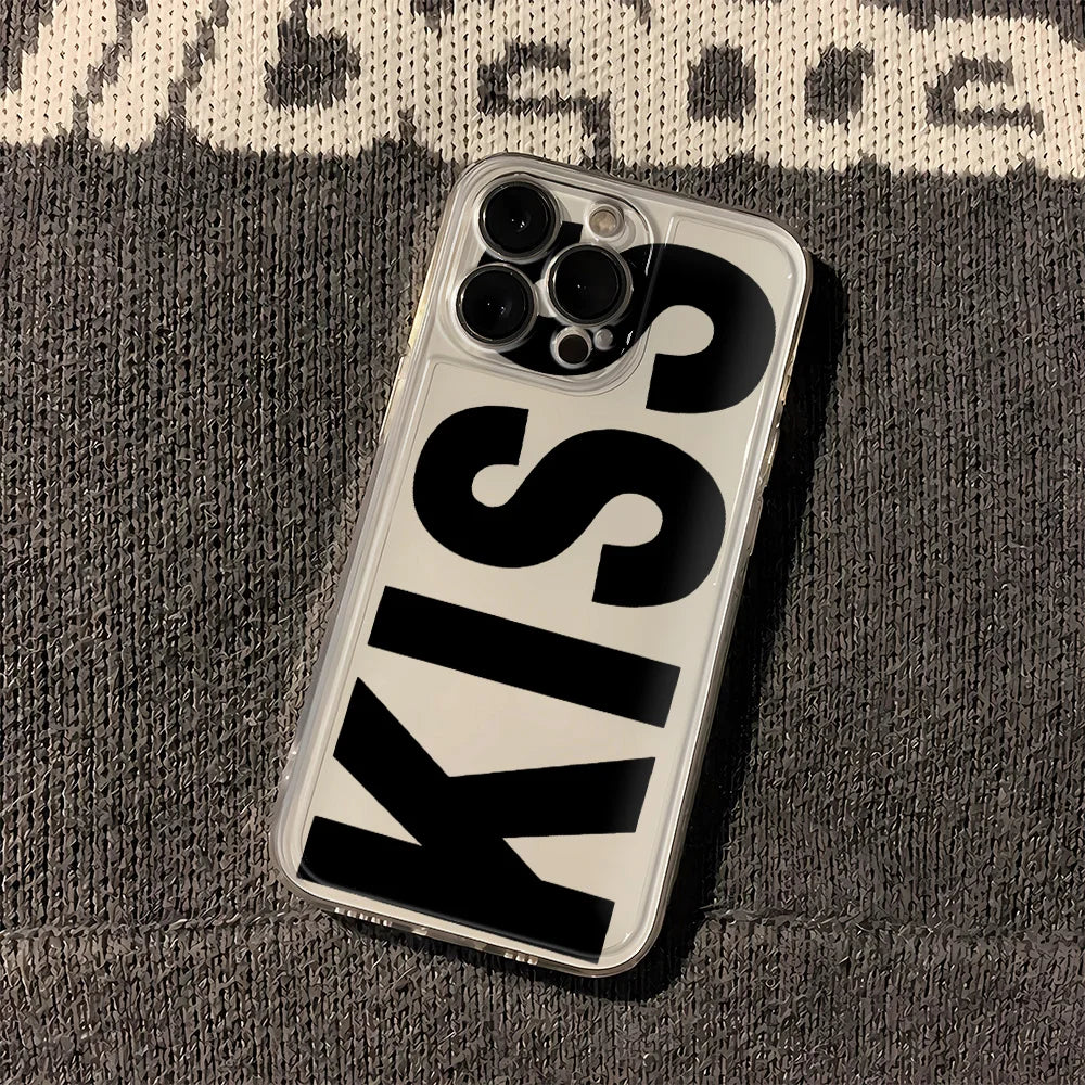Kiss fundas de teléfono en inglés para iPhone 17 16 15 14 Plus 13 12 11 Pro Max Plus 17 Air funda de silicona transparente Coque