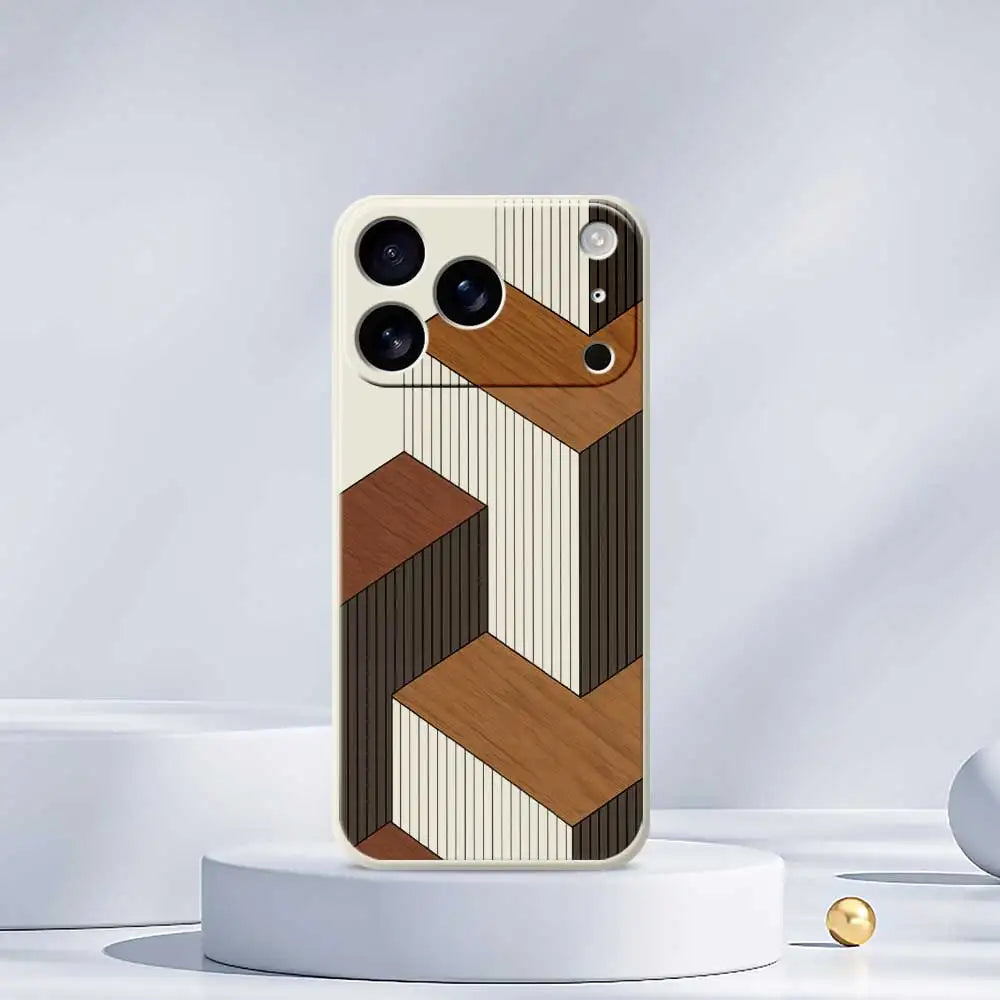 Fundas de teléfono geométricas de madera para iPhone 17 Pro Max 17 Air 16 15 14 13 12 11 Pro Max XS Max 7 8 Plus 16e 16 Plus TPU funda Coque
