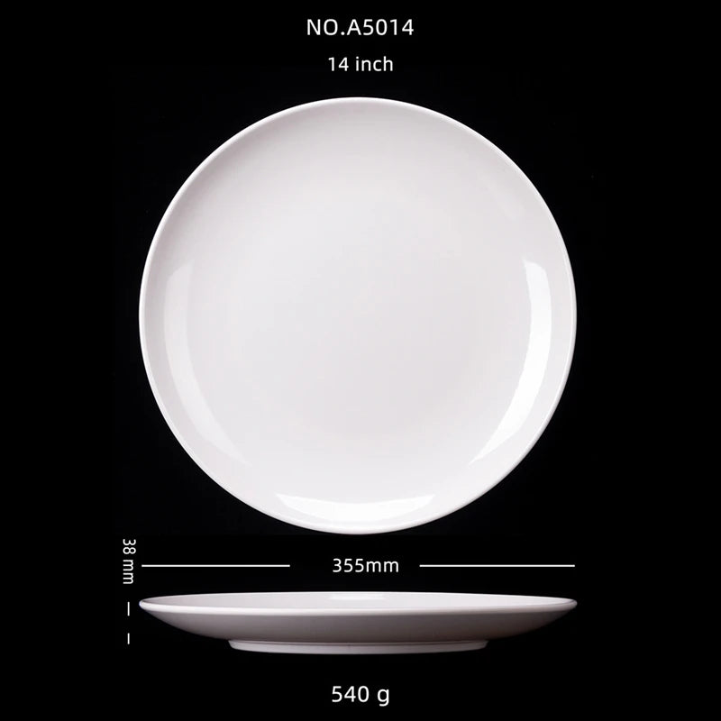 Platos redondos de melamina para Hotel, juegos de cena de 8-14 pulgadas, platos blancos de porcelana de imitación, bandeja para servir, vajilla hermosa, comida occidental