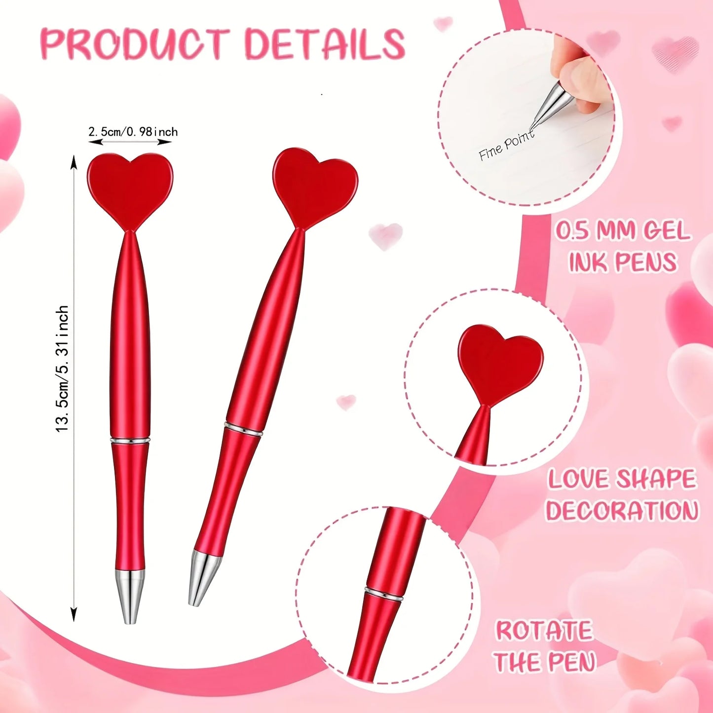 12 Uds. Bolígrafos con forma de corazón para el Día de San Valentín, bolígrafos Rollerball de tinta de Gel negro para suministros escolares de oficina, bolígrafos de regalo para niños