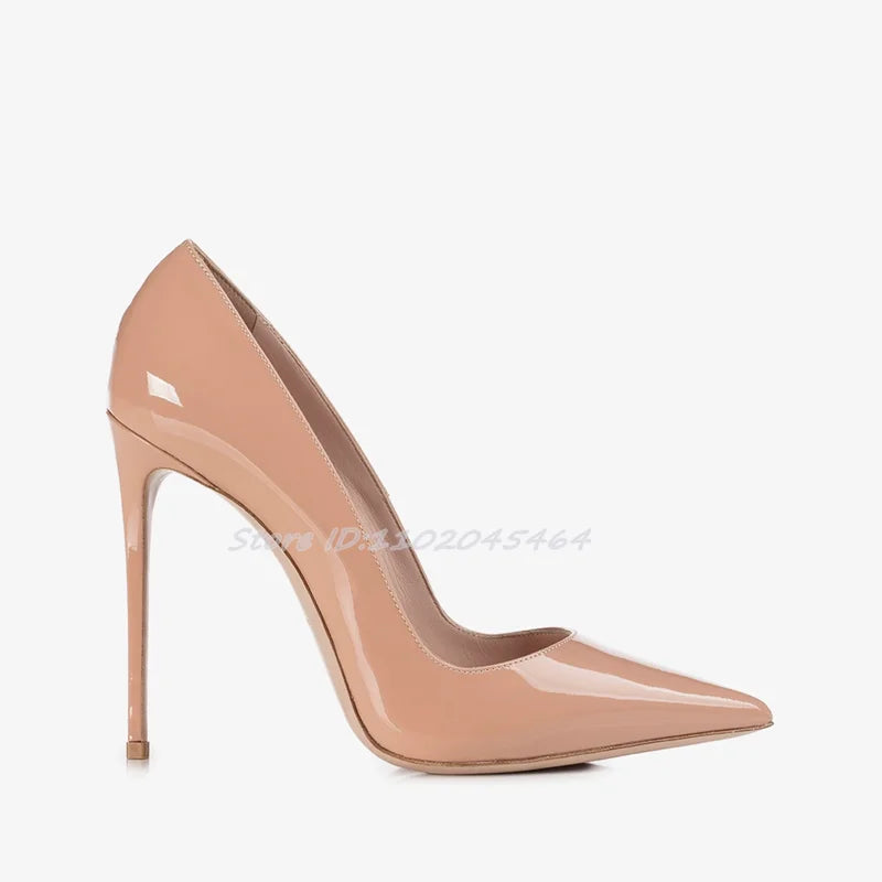 Zapatos de tacón alto sexis con punta estrecha de charol para mujer, tacones de aguja de talla grande, zapatos de tacón coloridos poco profundos y elegantes, zapatos de fiesta de diseñador de lujo