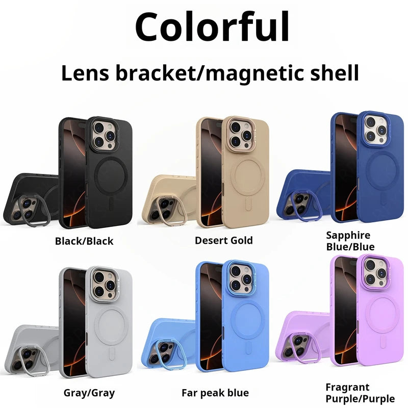 Soporte de marco de lente para funda de teléfono de carga Magsafe para iPhone 16 15 14 13 12 11 Pro Max cubierta de silicona suave dorada magnética del desierto
