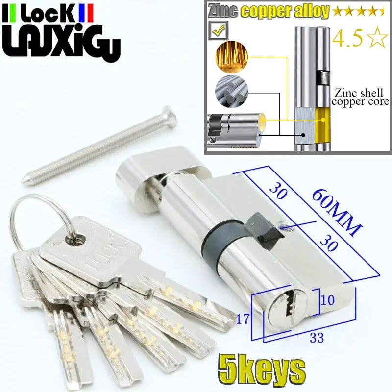 Cilindro de cobre de alta calidad, cerradura de cilindro para puerta exterior, cerradura de entrada, cerradura de puerta de cilindro, 5 llaves, cerradura de puerta de 50MM-120MM