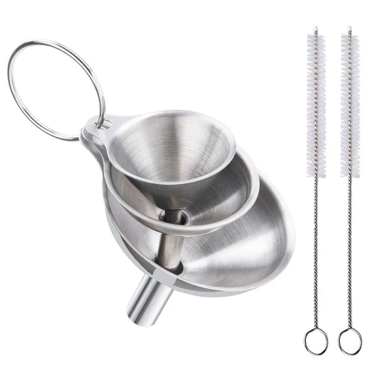Juego de embudos de cocina de acero inoxidable, embudos metálicos de calidad alimentaria para llenar botellas, embudos pequeños para especias de aceites esenciales, 3/5 Uds.
