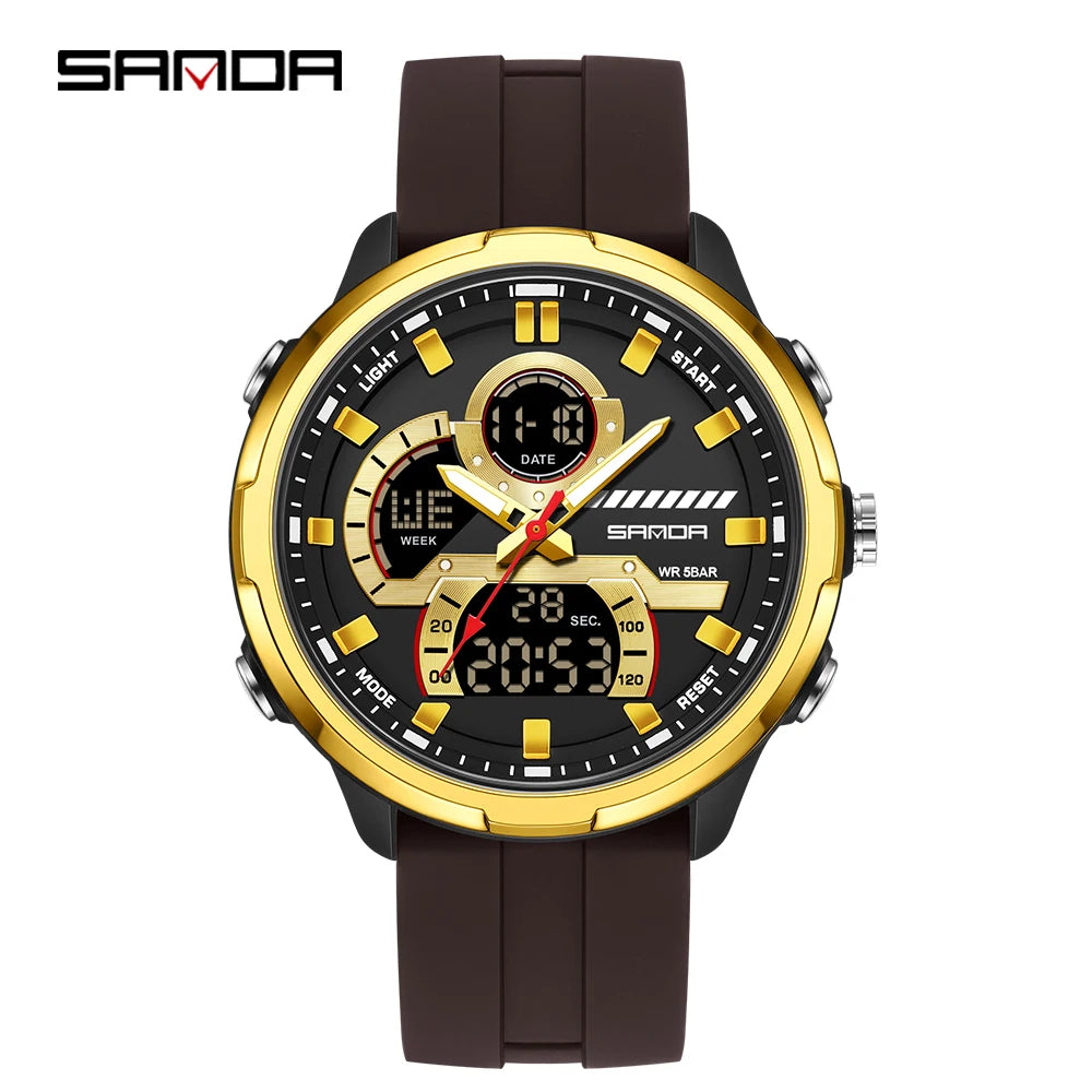 Reloj electrónico de cuarzo SNADA para hombre con pantalla Dual deportivo multifuncional LED resistente al agua reloj electrónico de cuarzo para hombre 9077