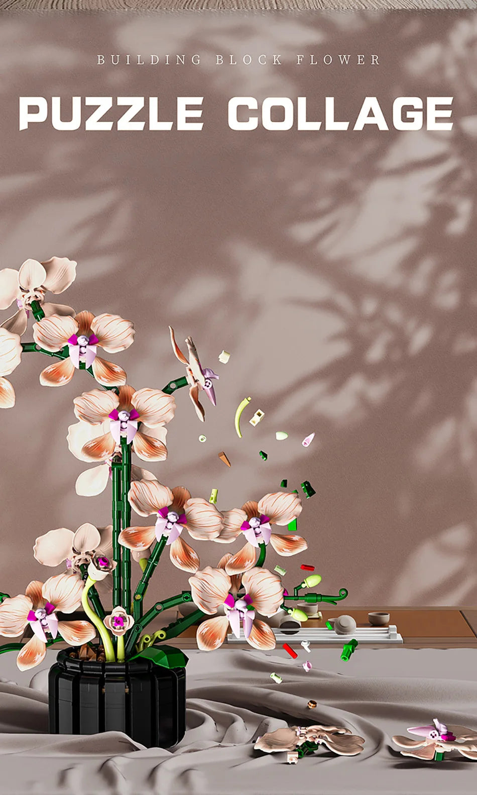 Orquídea creativa Cymbidium flores eternas planta en maceta bloques de construcción simulación Phalaenopsis DIY ladrillos juguetes regalo de San Valentín