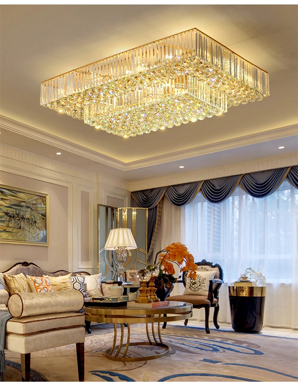 Luces de techo LED redondas clásicas, candelabros de cristal de lujo, decoración del hogar, plafón para sala de estar
