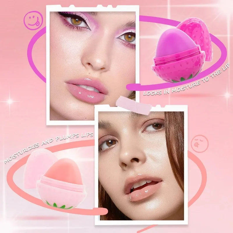 Bálsamo Labial de Fresa, 1/4 Piezas, Hidratante de Larga Duración, Repara y Humecta, Lápiz Labial Rojo con Diseño de Frutas, Cuidado Labial para Labios Secos, Cosméticos