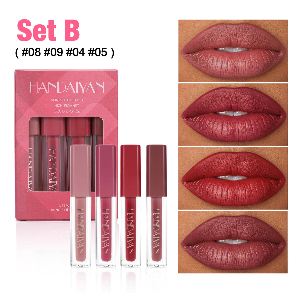 Juego de 4 Uds de brillo de labios de terciopelo, Kit de lápiz labial líquido, Color fácil, tinte de labios resistente al agua de larga duración, aceite, maquillaje antiadherente, juego de esmalte de labios