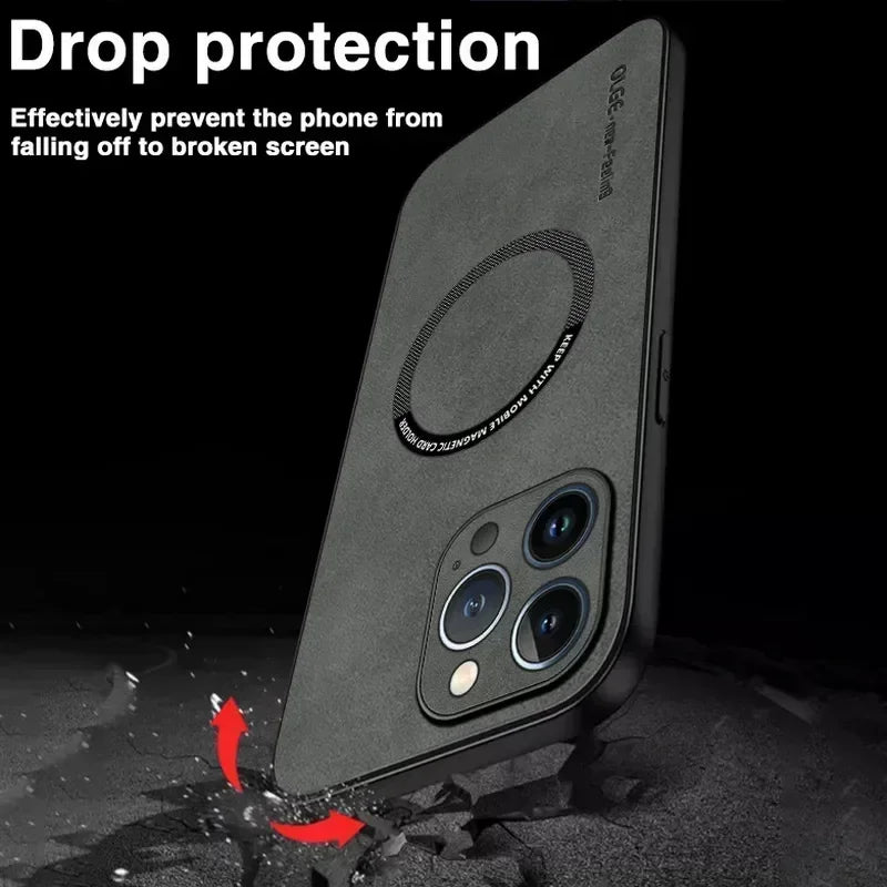 Para Magsafe fundas de teléfono de cuero de lujo a prueba de golpes para iPhone 17 16 15 14 13 12 11 Pro Max Plus cubierta de carga inalámbrica magnética