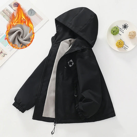 Otoño Invierno chaqueta para niños adolescentes de lana gruesa a prueba de viento cálido abrigo deportivo con capucha para niños de 4 a 14 años ropa de abrigo para niños Top