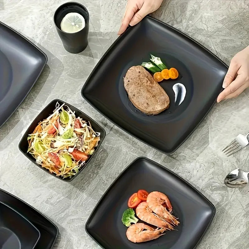 Juego de Vajilla de 16/32 Piezas, Plato Cuadrado para Carne, Tazón para Ensalada, Plato Cuadrado, Tazón, Taza, Ecológico y Duradero
