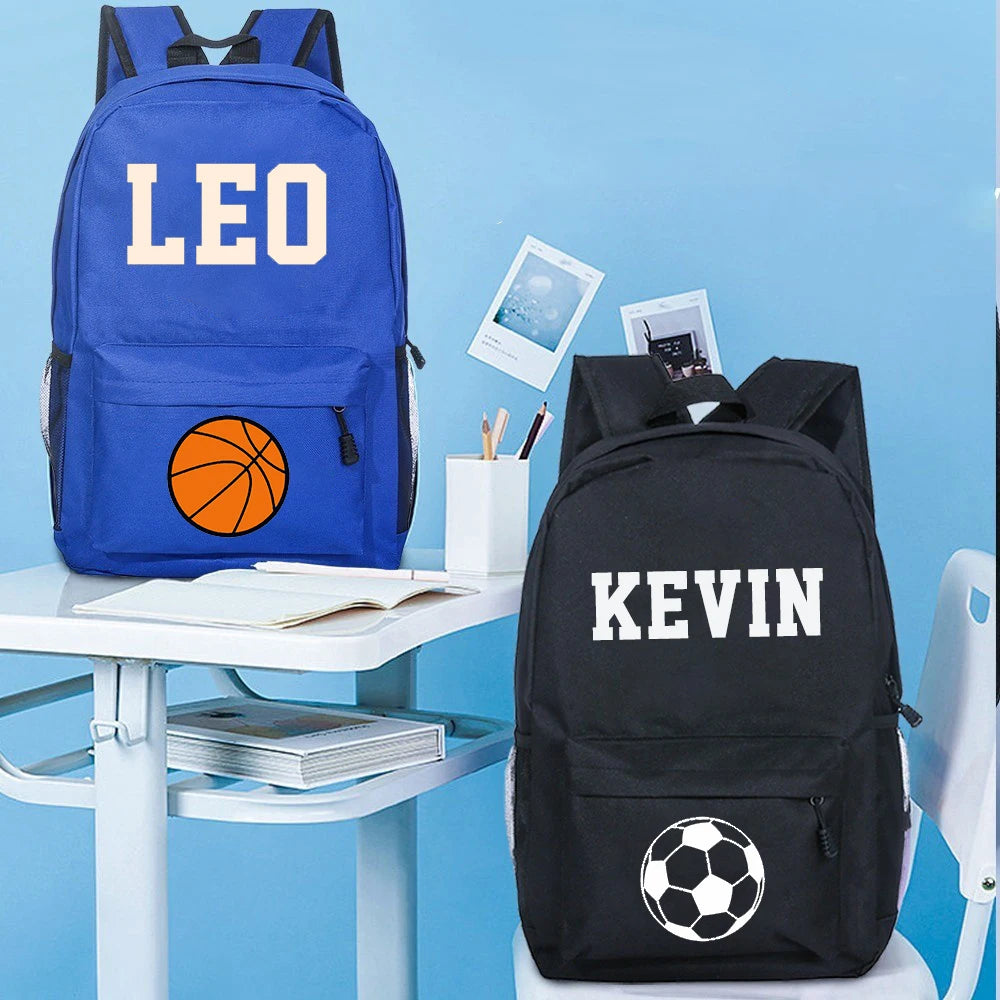 Mochila escolar personalizada para niños, bolso de fútbol y baloncesto con estampado de nombre, mochila para estudiantes, bolsas para ordenador portátil para adolescentes, regalo para regreso a la escuela