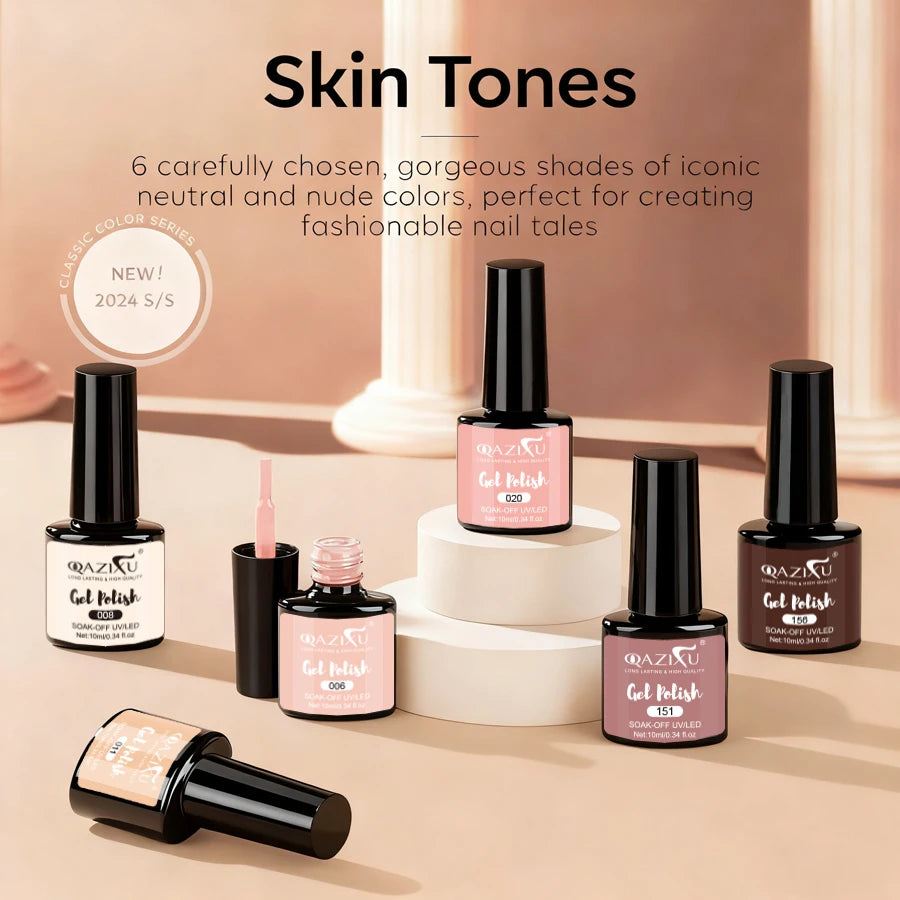 Set de 6 Esmaltes de Uñas en Gel, Color Té con Leche, Popular, UV LED, Fácil de Aplicar y Retirar, para Manicura Casera y de Salón