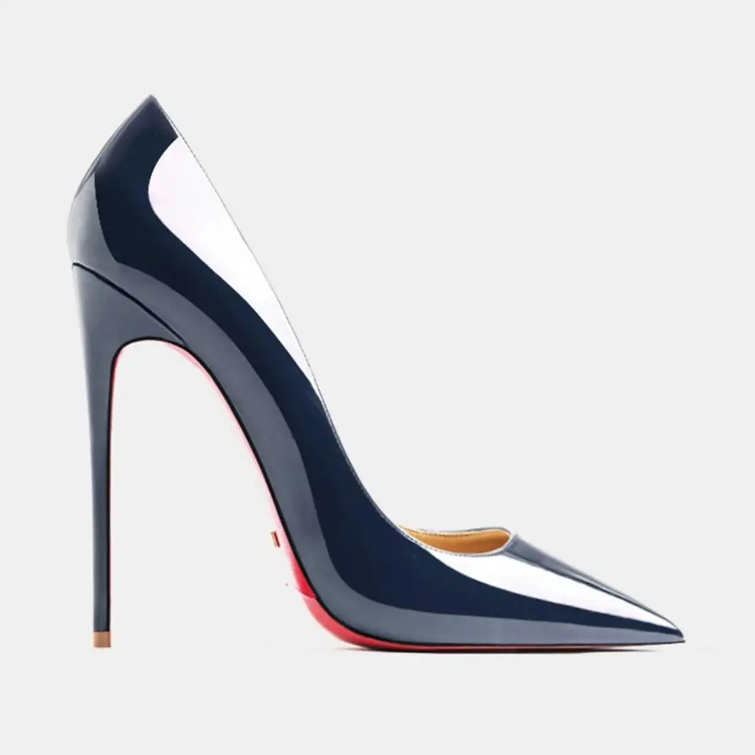 Sandalias de mujer 2026, nuevas, de tacón alto de 12 cm, estilo francés, puntiagudas, tacón delgado, sexys, negras, de boca poco profunda, zapatos individuales con suela roja para mujer.