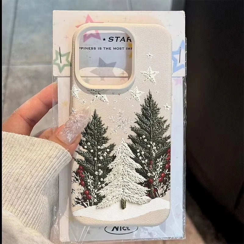 Funda de teléfono de cuero de imitación con paisaje de cedro de invierno para iPhone 17 Air 16 E 15 14 Plus 13 12 11 Pro Max XS Max, funda de silicona suave