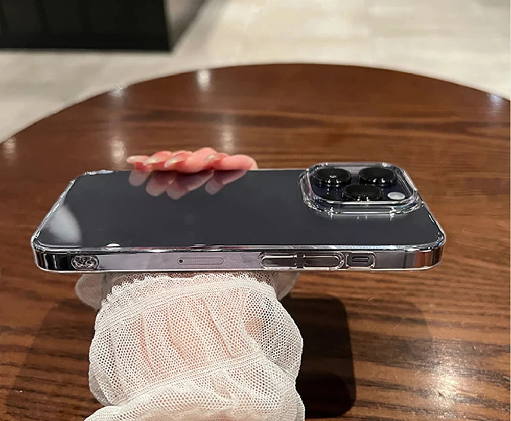 Fundas de parachoques transparentes a prueba de golpes de lujo para iPhone 16 15 14 13 12 11 Pro Max Plus accesorios de cubierta de teléfono acrílico suave transparente