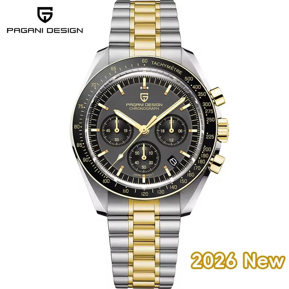 Relojes PAGANI DESIGN Moon para hombre, reloj de cuarzo de lujo dorado, cronógrafo deportivo, zafiro AR, resistente al agua, luminoso, regalo para hombre