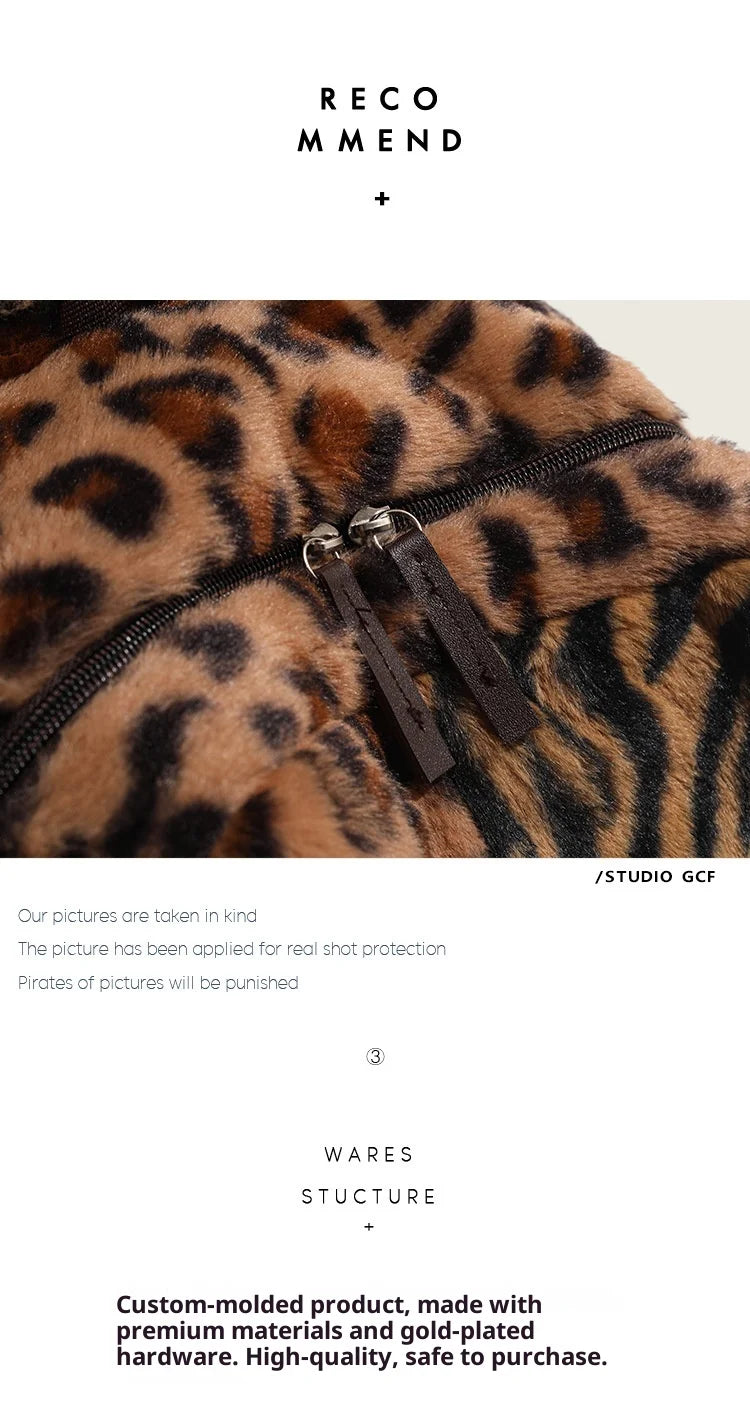 Mochila con estampado de leopardo, mochila de cabina de avión a la moda, bolso escolar de gran capacidad, bolsas suaves de felpa versátiles, Mochilas para Mujer 2025