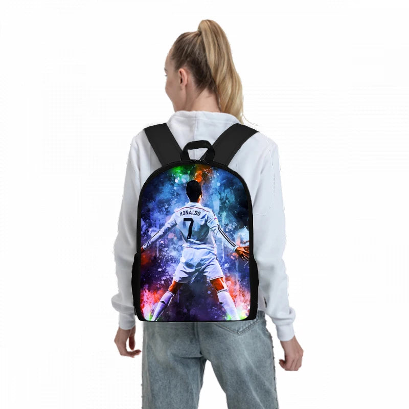 Juego de tres piezas de jugador de fútbol CR7, mochilas para niños y niñas, los mejores regalos, mochila escolar de dibujos animados en 3D para niños