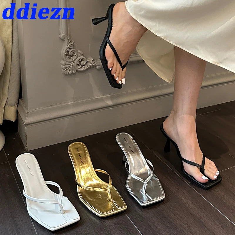 Sandalias de tacón sexis de verano para mujer, zapatos deslizantes para mujer, zapatos de tacón a la moda para mujer, chanclas, zapatillas de tacón alto de lujo