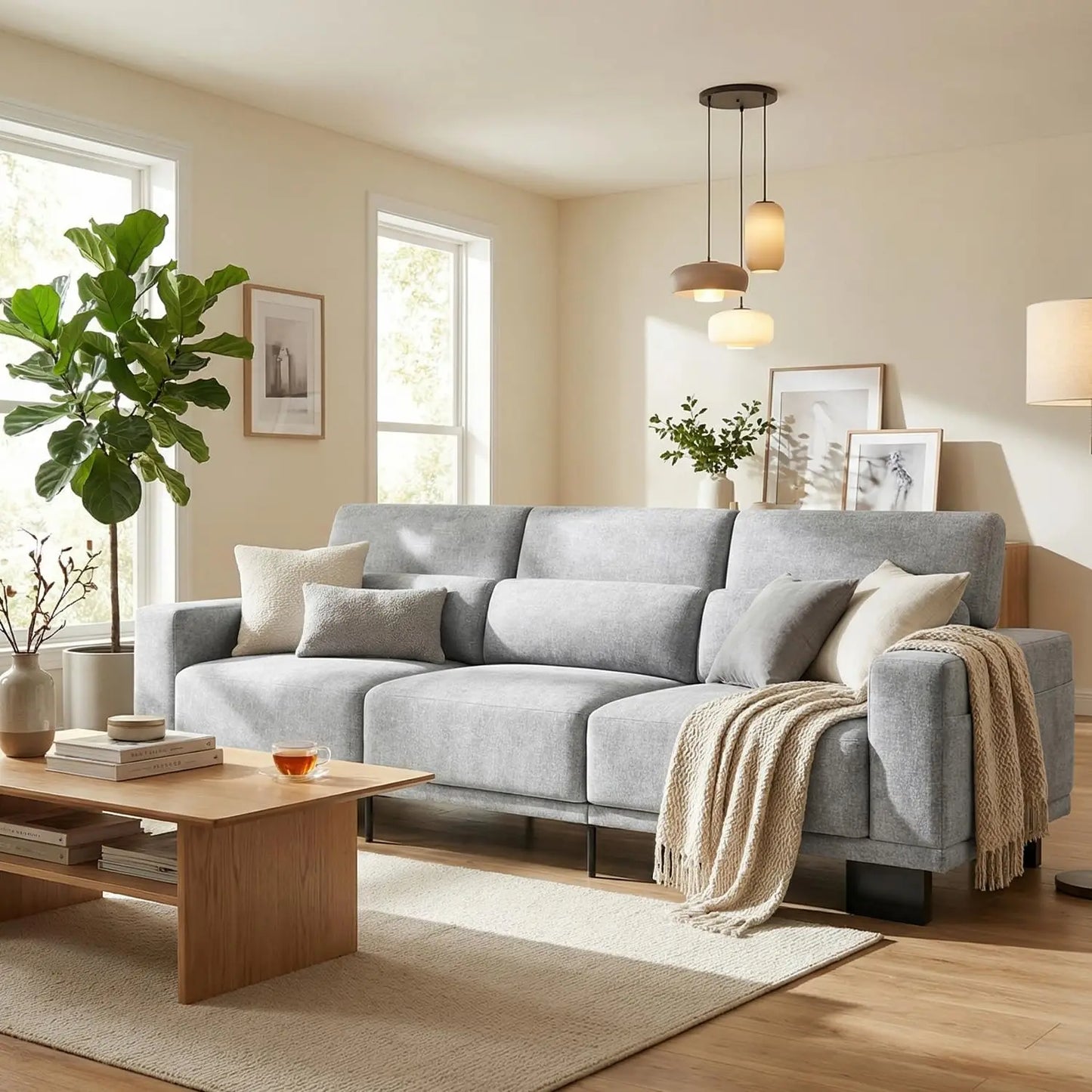 Sofá Moderno de 3 Plazas de 89 Pulgadas, Tapizado en Chenilla, con Reposabrazos Anchos y Cojines Profundos, para Sala de Estar, Dormitorio o Apartamento, Color Gris Oscuro, Personalizable