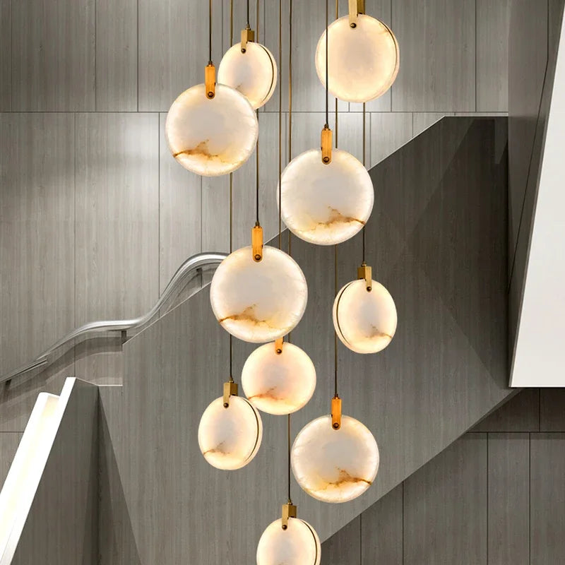 Luces colgantes largas modernas, lámpara colgante de cristal de mármol para escalera de lujo, decoración para sala de estar, accesorio de iluminación Led de piedra para Villa
