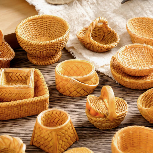 Cesta de Mimbre en Miniatura para Casa de Muñecas 1/12, Modelo de Cesta de Pan y Frutas, Accesorios para Escena de Cocina, Regalo para Niños