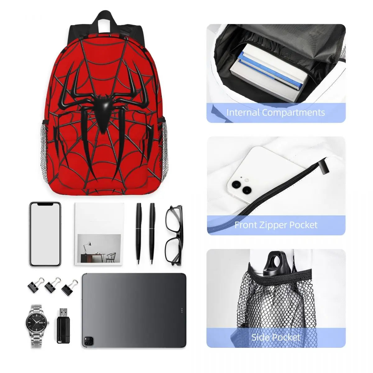 Mochila con diseño de araña y telaraña, mochila escolar para estudiantes, bolsos de hombro para ordenador, para hombres y mujeres