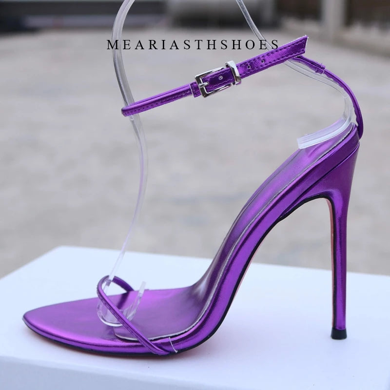 Sandalias de Tacón Alto con Punta Abierta y Correa en el Tobillo, de Cuero, con Hebilla, Diseño Sólido, Tacón Fino, para Mujer, con Lazos y Correa Trasera