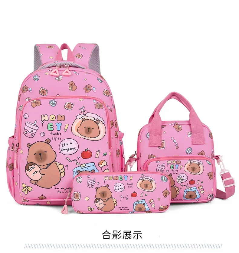 Mochila colorida Capybara 3 unids/set para mujer, mochilas escolares informales con bolsa de almuerzo, mochila para chica, niño, estudiante y adolescente