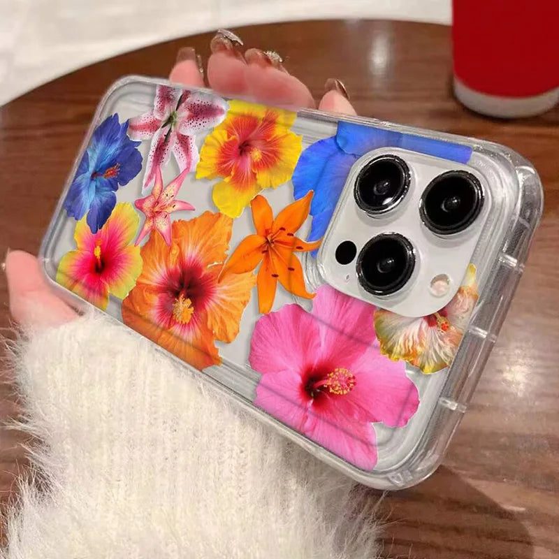 Funda de teléfono de goma suave con estampado Floral de hibisco para iPhone 17 Air 16 15 13 14 12 11 Pro Max 16E 7 8 14 15 16 Plus cubierta transparente