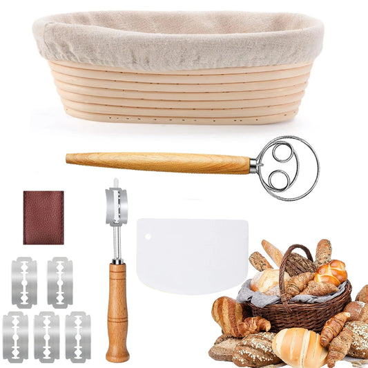 Juego de cestas para probar pan Banneton, cestas Banneton ovaladas de 10 ", suministros para hornear pan de masa fermentada con pan cojo, batidor de masa, C
