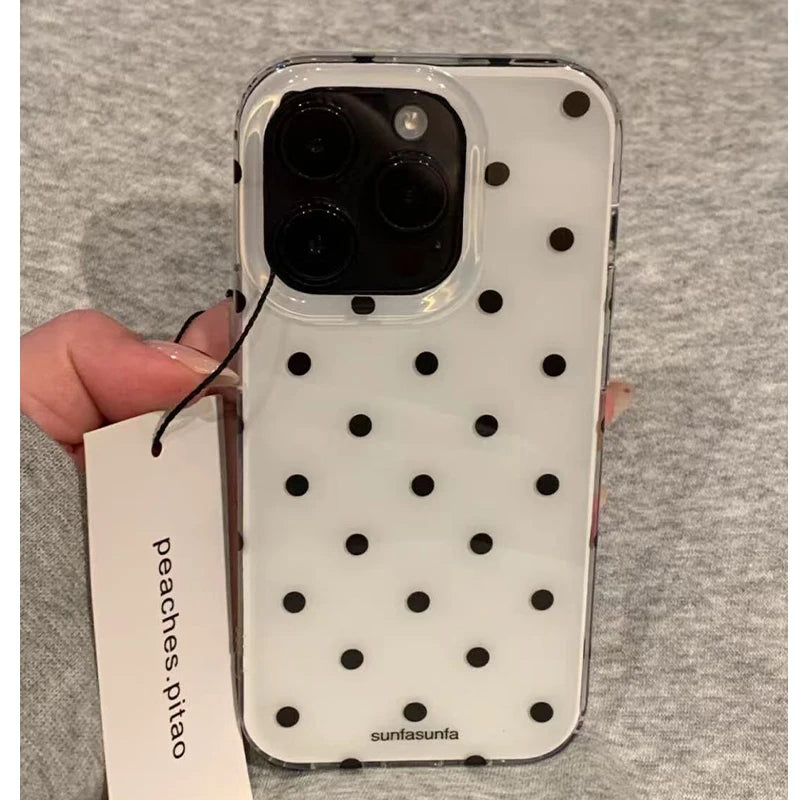 Funda de teléfono minimalista de lunares blanco y negro para iPhone 17 Air 16 Pro Max 15 14 Plus 13 12 Mini 11, funda trasera de silicona a prueba de golpes