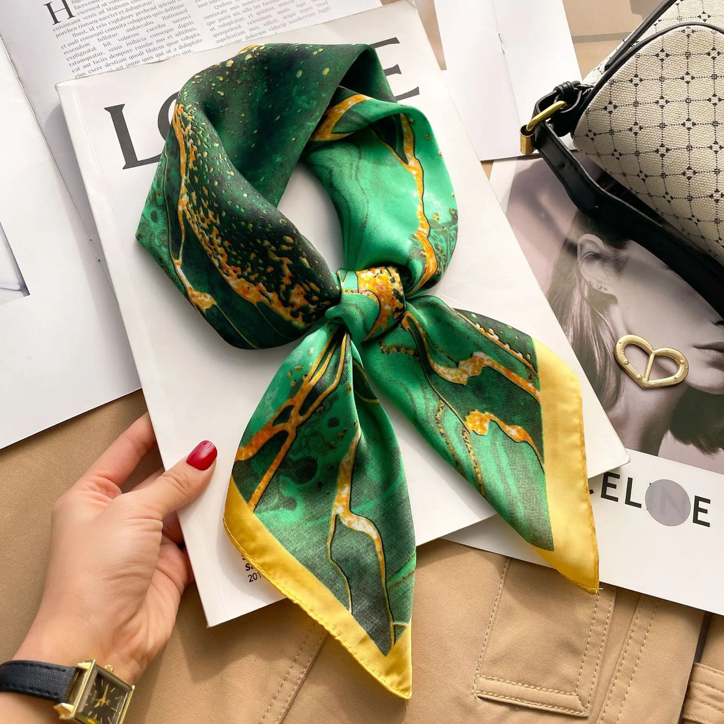 Bufanda cuadrada de seda a cuadros para mujer, banda de satén para el pelo, suave para el trabajo, Hijab, Foulard para la cabeza, 2021
