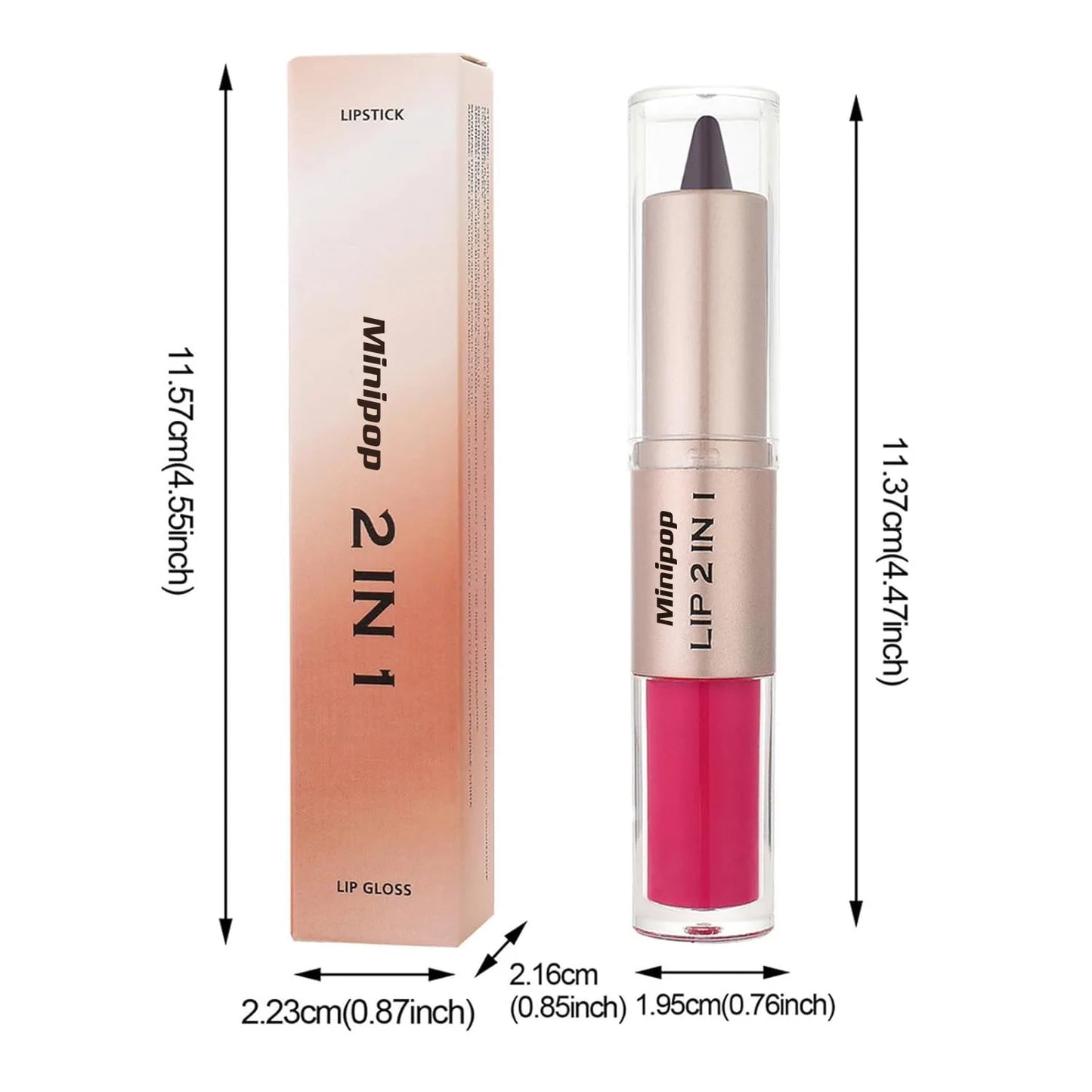 Brillo Labial 2 en 1 de Doble Punta, Delineador y Lápiz Labial, Impermeable, de Larga Duración, Voluminizador, Mate, Hidratante, Brillante, con Tinte Natural