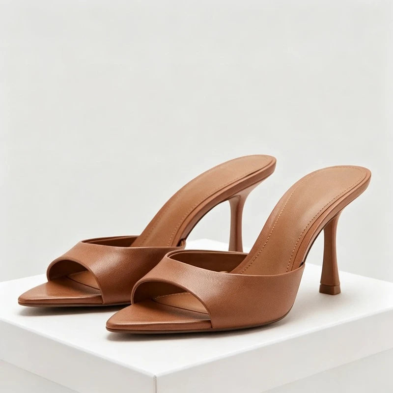 Sandalias sexis de tacón alto de marca para mujer, zapatillas con punta abierta, zapatos de fiesta para banquete de diseñador maduro conciso para mujer