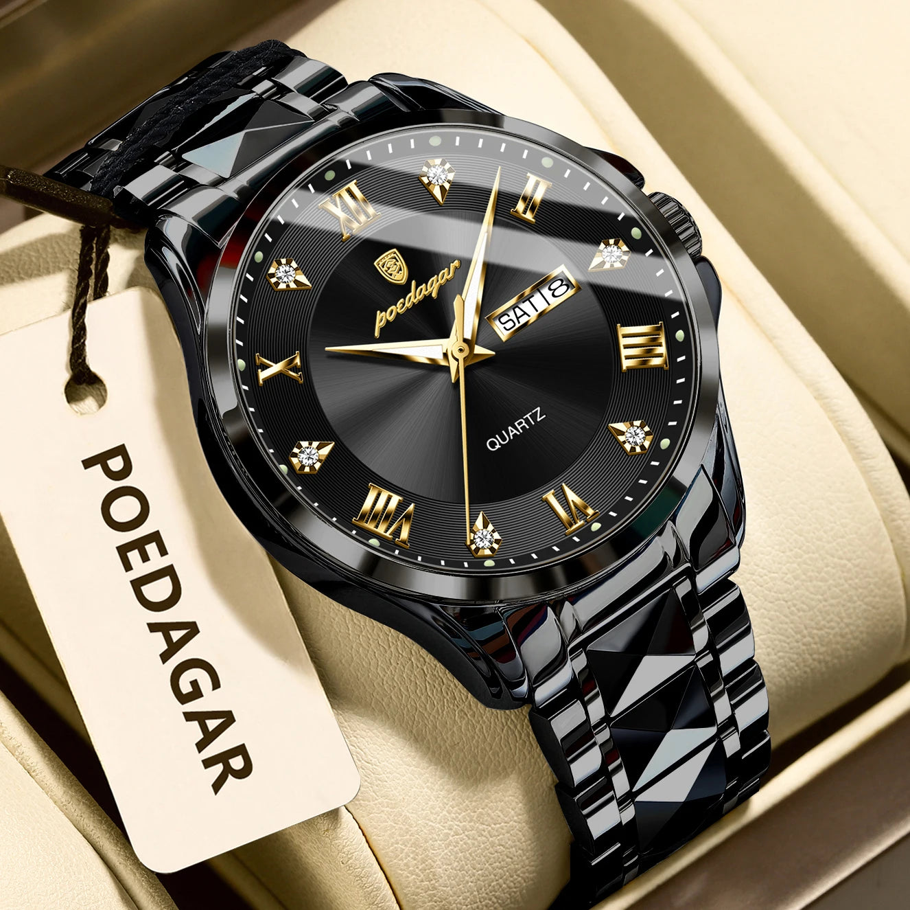Reloj de pulsera POEDAGAR de lujo para hombre, Reloj luminoso resistente al agua con fecha y semana para hombre, relojes de negocios de acero inoxidable para hombre, Reloj de cuarzo para hombre